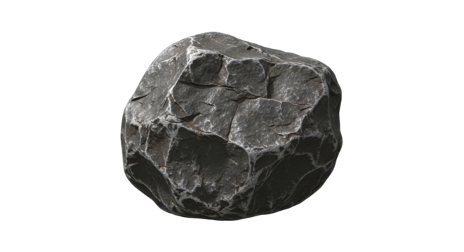  Isolated dark stone with uneven and fractured surface on a transparent background PNG file