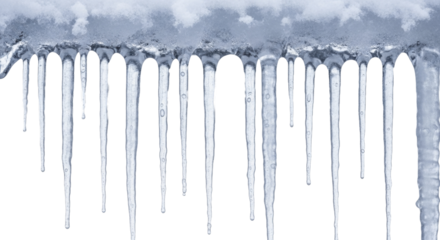 Frozen icicles and snow hanging on a transparent background, PNG image, PNG file