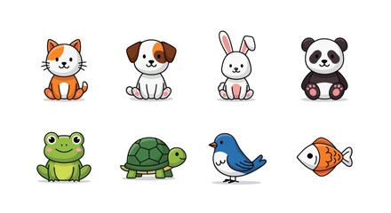 Cartoon animals collection cat dog rabbit panda frog turtle bird fish © King