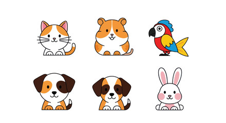 Obraz premium Cartoon animals collection cat hamster parrot puppy rabbit isolated designs