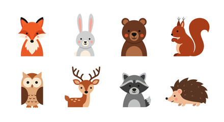 Cartoon forest animals illustration fox rabbit bear squirrel and more