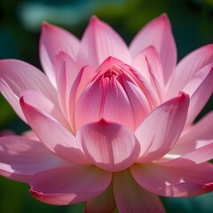 "Serene Close-Up of a Delicate Pink Lotus Flower with Soft Natural Lighting, Vibrant Colors, Sharp Focus, and Elegant Botanical Detail"