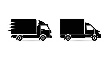 Speedy delivery trucks for logistics and shipping needs, conveying efficiency, reliability and fast transport solutions in black and white design