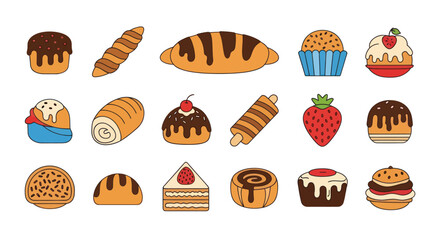 Assorted baked goods collection illustrated variety of breads and pastries