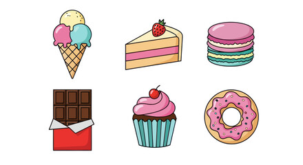 Assorted colorful desserts collection illustration isolated on white