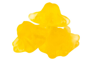 pile Yellow Giant Squid Shaped Jelly Candy on White Background