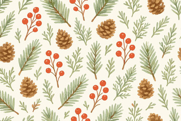 Nature silhouette icon set. featuring pinecone, holly berry, evergreen branch, cedar leaf, and fir sprig icons