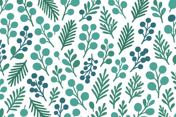 Botanical pattern linear icon set. featuring berries, spruce, and leaves