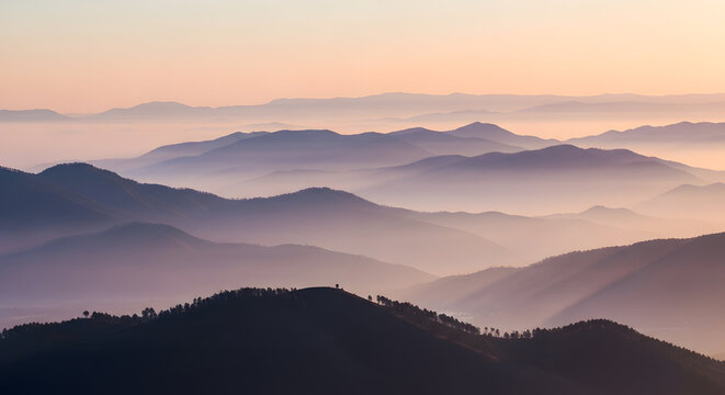 Misty Morning Landscape of Parasnath Hills in Soft Light