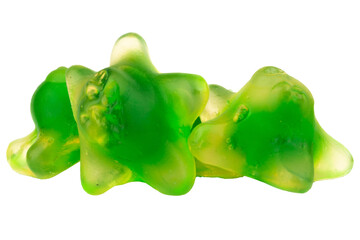 Pile of Green Starfish Jelly Gummy Candies Isolated on White Background