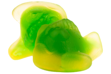Pile of Green fish Jelly Gummy Candies Isolated on White Background