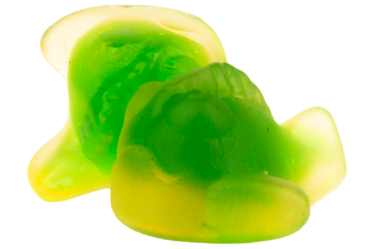 Pile of Green fish Jelly Gummy Candies Isolated on White Background