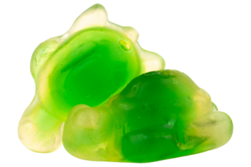 Pile of Green turtle Jelly Gummy Candies Isolated on White Background