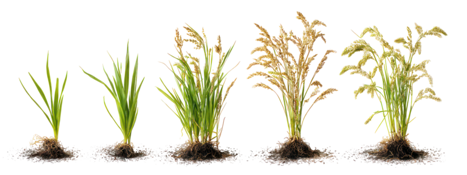 Stages of oat plant growth isolated on transparent background - Powered by Adobe