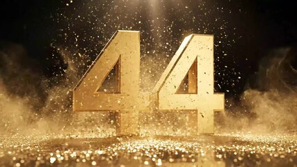 Golden Number 44 Emerges from Sparkling Glitter Explosion.