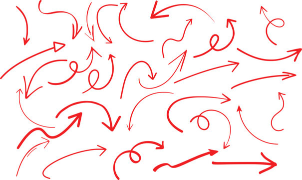 Naklejki Collection of red hand drawn arrows 