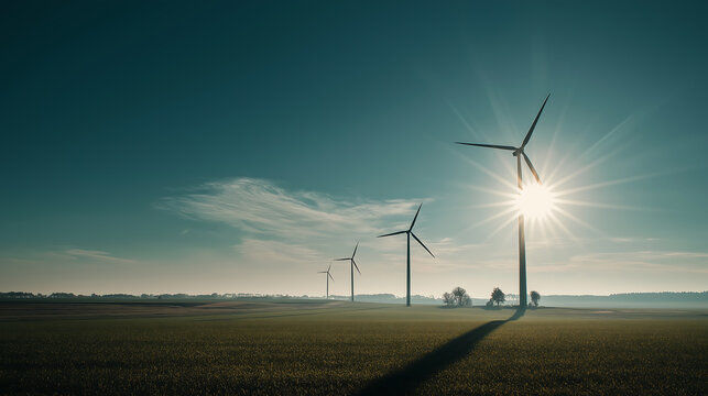 Wind turbines farm renewable energy sustainable power generation sun