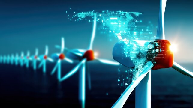 Harnessing wind energy innovative turbine technology in offshore locations futuristic design renewable resources digital integration