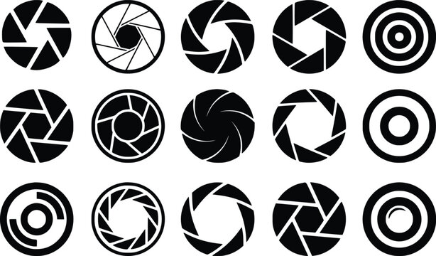Set photo camera lens diaphragm. Camera shutter icons. Diaphragm icon, photography symbol vector illustration.