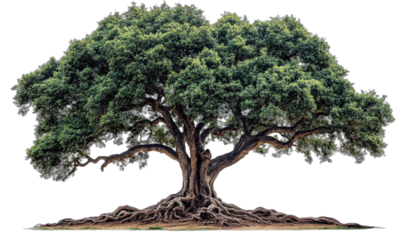 Large mature tree with thick trunk and extensive green foliage