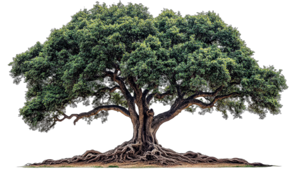 Large mature tree with thick trunk and extensive green foliage