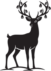 Christmas Reindeer Silhouette with Festive Bells on Antlers, a Holiday Deer Graphic Design.