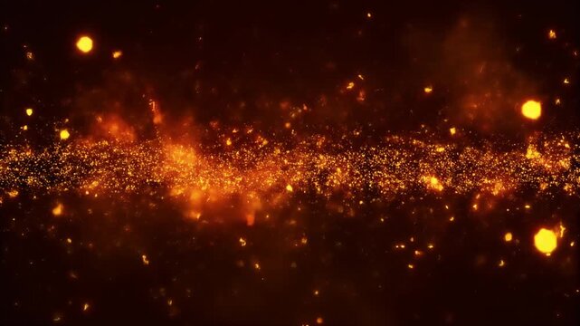 Fire Particle Storm with Glowing Sparks and Heat Waves on Black Background in 4K