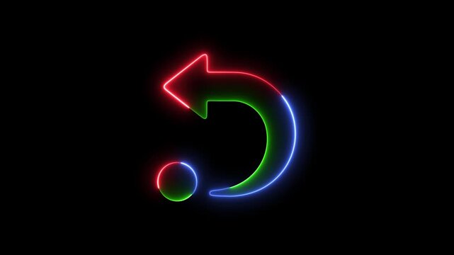 Green Blue Red Neon Undo Arrow and Circle Icon on Black Background redo refresh
