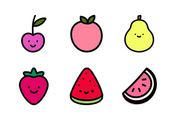 Cute Fruit Icons Kawaii Summer Set