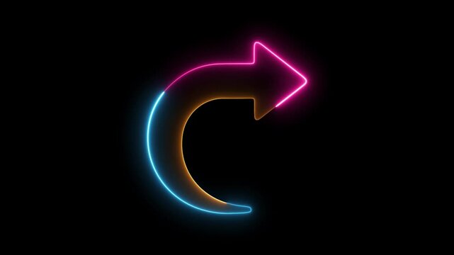 Orange Blue Pink Neon Undo Arrow and Circle Icon on Black Background redo refresh