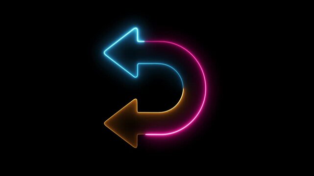 Orange Pink Blue Neon Double Arrow Icon on Black Background undo redo