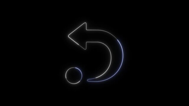 White and Blue Neon Undo Arrow and Circle Icon on Black Background redo refresh