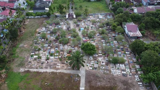 Aerial view of the cemetery area near the settlement, the final resting place of humans