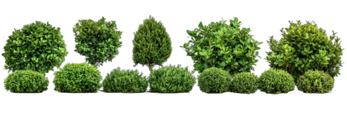 Collection of various green shrubs and bushes for garden design