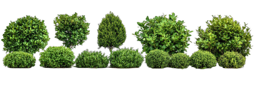 Collection of various green shrubs and bushes for garden design