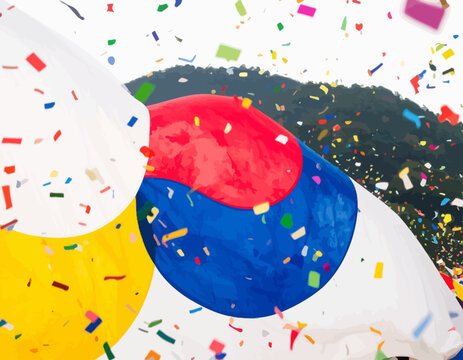 Confetti Falling on Korean Flag.