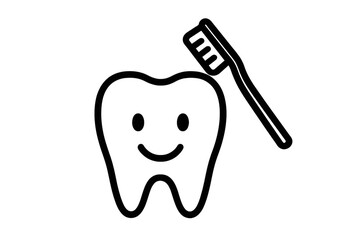 Happy tooth illustration with toothbrush promoting dental hygiene and oral health care on transparent background