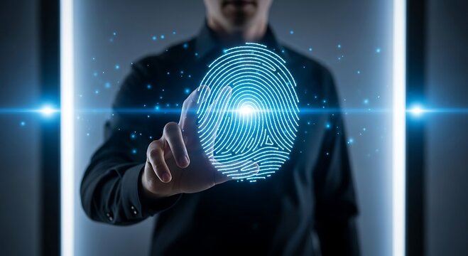 Mans Fingerprint Scan for Digital Security and Biometric Identification. - Powered by Adobe