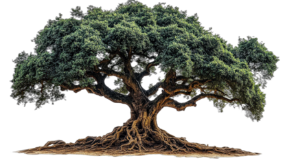 Majestic old tree with thick trunk and lush green foliage