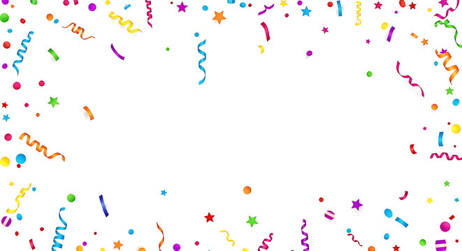 Vibrant confetti and streamers create a festive, celebratory border perfect for announcing joy, parties, and special occasions