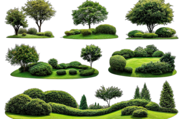 Various well - arranged green plants and lawns in different shapes