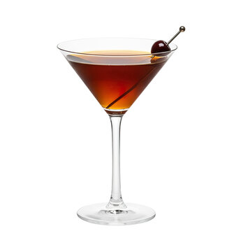 Manhattan cocktail isolated PNG cutout, transparent background. Classic elegant bar drink