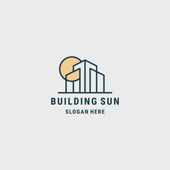 Building sun logo style icon design template vector illustration