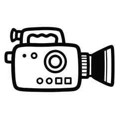 Vintage video camera sketch for a retro movie event or film school project design