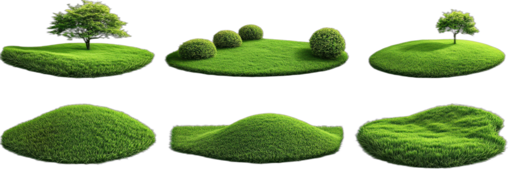 Various green grass patches with trees and bushes for landscape design - Powered by Adobe