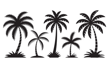 Silhouette of various palm trees