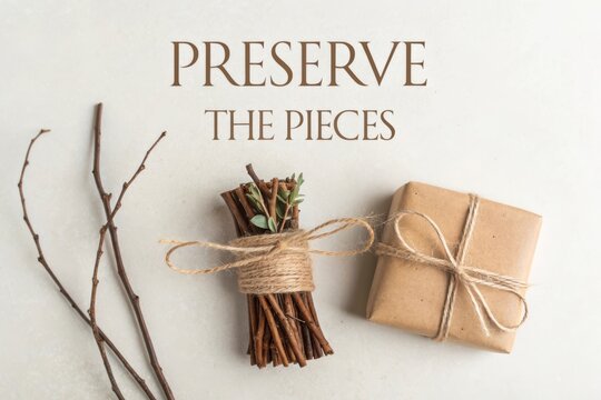 Rustic bundle of twigs and gift wrapped with twine on a white surface - Powered by Adobe