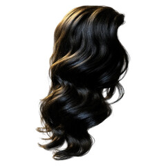 Fototapeta premium Swirl of black and dark brown brunette hair concept. Shiny, wavy black hair isolated on a transparent background.