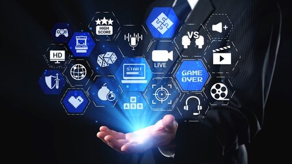 Gaming icons show online gaming, game streaming, and interactive play. Gaming supports esports, game community, and digital gaming experience. Gist