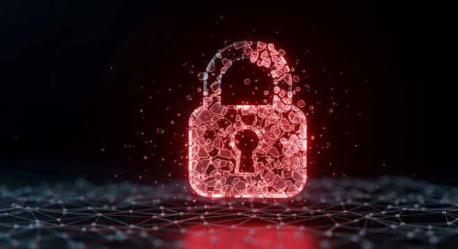 Broken Digital Padlock Symbolizing a Data Breach or Cyber Vulnerability